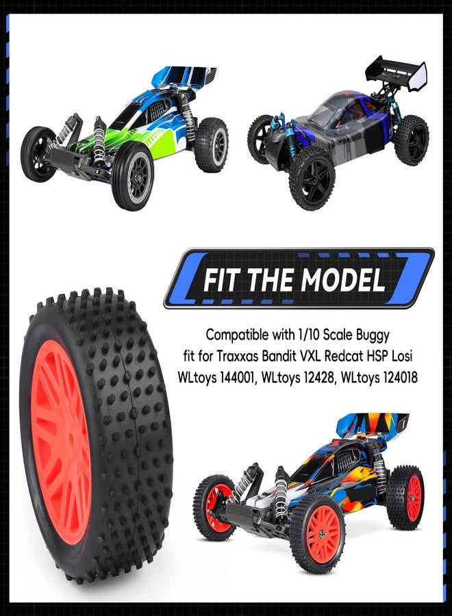 AllinRC Preglued 12mm Hex Wheel Rims Rubber Tires with Foam Inserts OD 86mm/3.38" for Traxxas Bandit WLtoys 144001 Redcat 1/10 RC Off-Road Buggy Car, Set of 4 (Color C) - Image 5